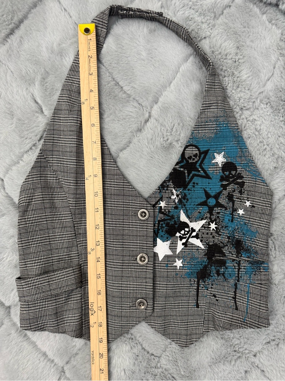 Y2K Plaid Halter Vest Blue Skull Star Graphic Emo Grunge 2000s Vintage - Picture 7 of 11